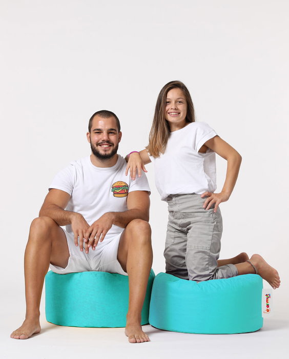 Atelier Del Sofa Puf de Jardín Redondo - Turquesa, Máxima Comodidad, Estilo y Sostenibilidad, 100% Poliéster Reciclado, Impermeable, Diámetro 55cm