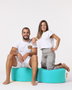 Atelier Del Sofa Puf de Jardín Redondo - Turquesa, Máxima Comodidad, Estilo y Sostenibilidad, 100% Poliéster Reciclado, Impermeable, Diámetro 55cm