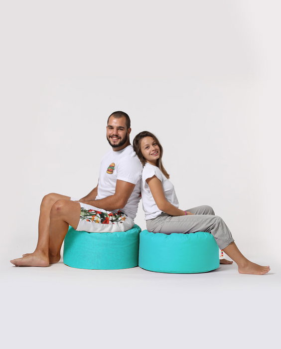 Atelier Del Sofa Puf de Jardín Redondo - Turquesa, Máxima Comodidad, Estilo y Sostenibilidad, 100% Poliéster Reciclado, Impermeable, Diámetro 55cm