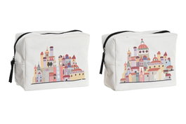 DKD Home Decor Surtido de 2 Neceser Canvas Impermeable Casitas