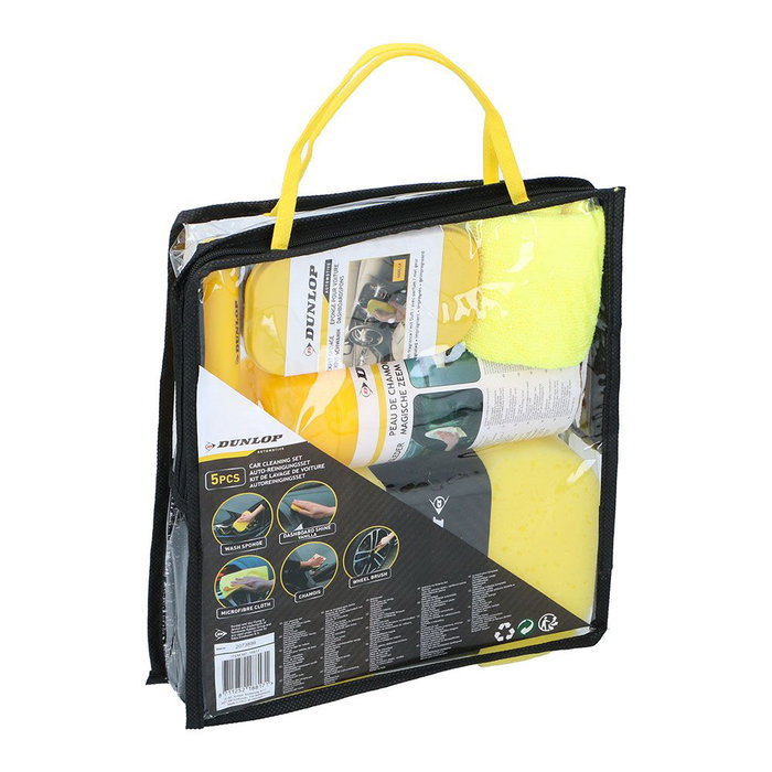 Dunlop Set de Limpieza para Coche 5 Piezas con Esponja, Bayeta, Gamuza y Cepillo para Llantas Dunlop Set de Limpieza para Coche 5 Piezas con Esponja, Bayeta, Gamuza y Cepillo para Llantas