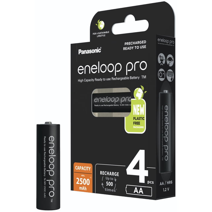 Panasonic Eneloop Pro Mignon 2500mAh AA Ni-MH BK-3HCDE/4BE, pack de 4