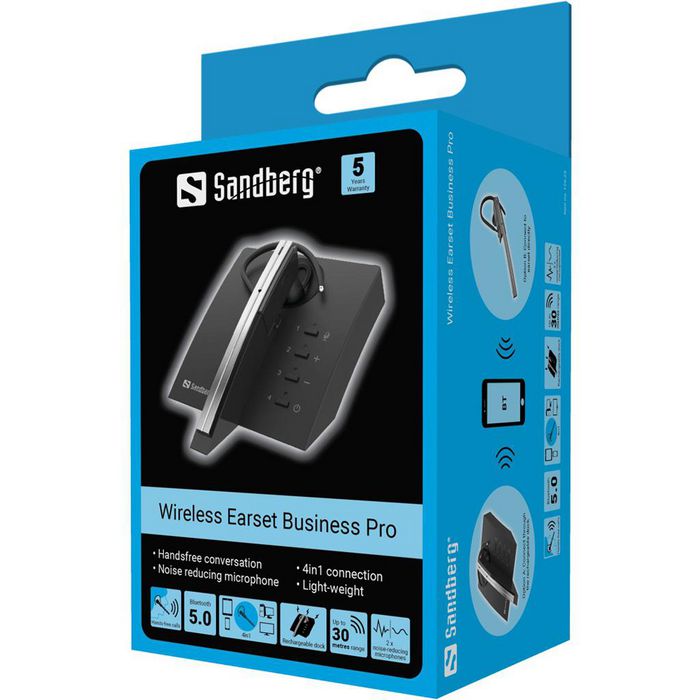 Sandberg Sandberg Wireless Earset Business Pro Auricular Individual Inalámbrico con Micrófono Reductor de Ruido y Conexión Multipunto para PC, Smartphone, Tablet, TV Sandberg Sandberg Wireless Earset Business Pro Auricular Individual Inalámbrico con Micrófono Reductor de Ruido y Conexión Multipunto para PC, Smartphone, Tablet, TV