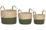 DKD Home Decor Set de 3 Cestas de Fibra y Algodón Verde y Natural 28x28x32 cm