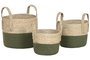 DKD Home Decor Set de 3 Cestas de Fibra y Algodón Verde y Natural 28x28x32 cm