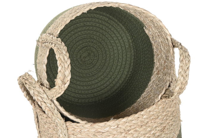 DKD Home Decor Set de 3 Cestas de Fibra y Algodón Verde y Natural 28x28x32 cm