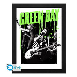 GB EYE - Póster Enmarcado de Green Day - Montaje en Vivo Blanco y Negro - 30.5 x 40.6 cm con Marco