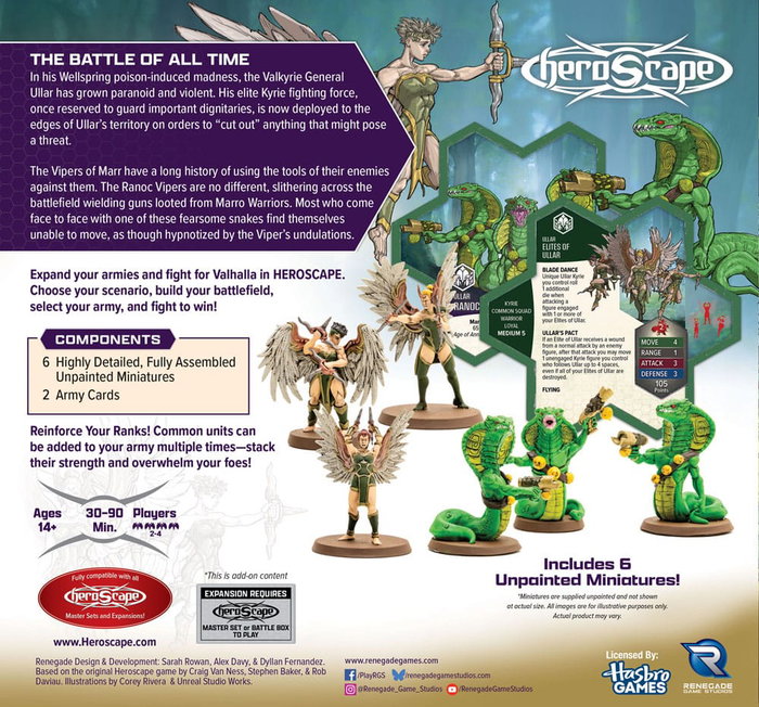Renegade Heroscape expansión del ejército Age of Annihilation Elites of Ullar & Ranoc Vipers (Common) *Edición Inglés*