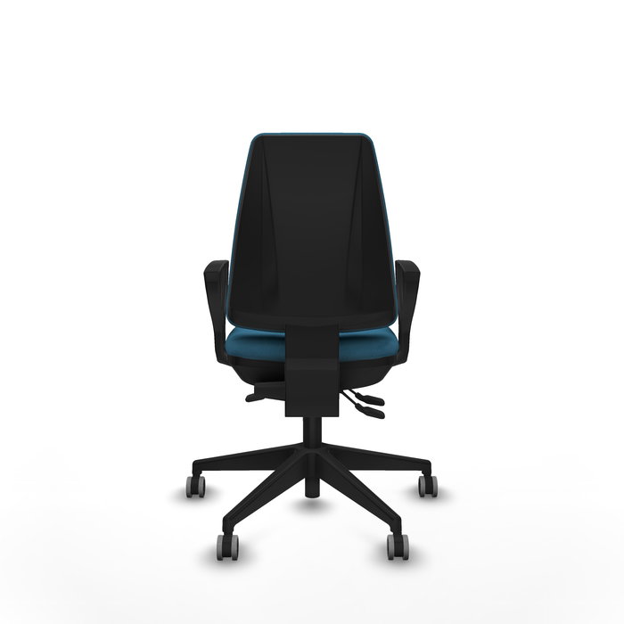 Silla de oficina Elche con mecanismo Asincro tapizada con Tela color Verde petróleo. Equipada con Base piramidal negra, Brazos fijos y Ruedas 65 mm parqué Silla de oficina Elche con mecanismo Asincro tapizada con Tela color Verde petróleo. Equipada con Base piramidal negra, Brazos fijos y Ruedas 65 mm parqué