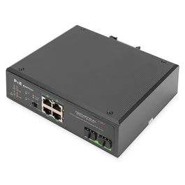 Digitus Conmutador PoE Industrial No Gestionado, 4 Puertos Gigabit Ethernet, 2 SFP Uplink, Montaje Carril DIN, 120W Presupuesto PoE, -40 a 75 grados C