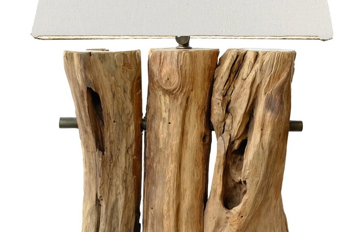 DKD Home Decor Lámpara Sobremesa Lamps 2c 24 Teca y Hierro 20 x 80 x 40 cm