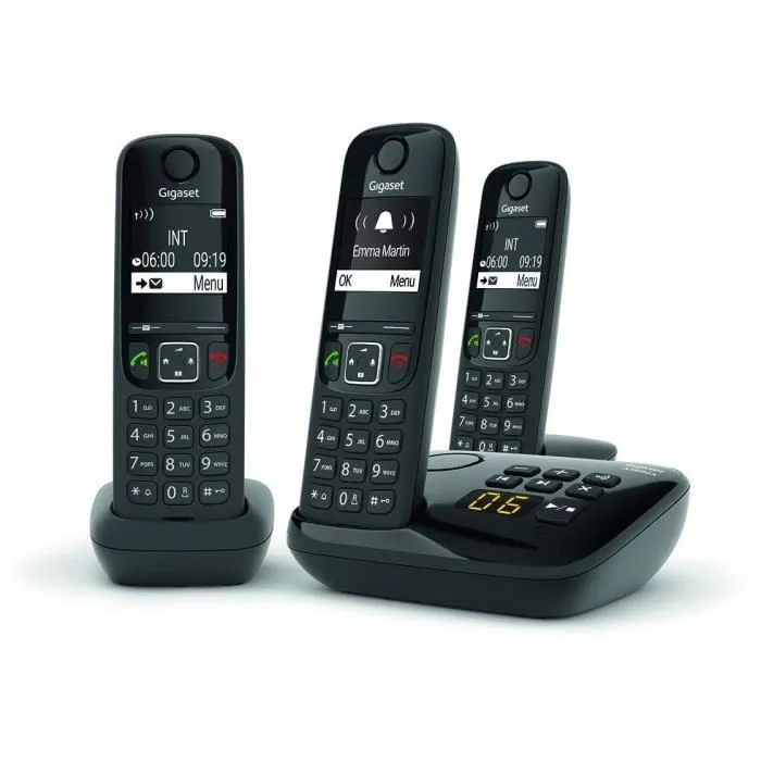 Gigaset AS690 A Trio Teléfono Fijo Negro con Contestador Automático y Manos Libres HSP