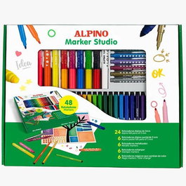 Alpino Rotuladores Marker Studio Set 48 Ud Colores Surtidos, Pastel, Metalizados, Stampers y Mágicos