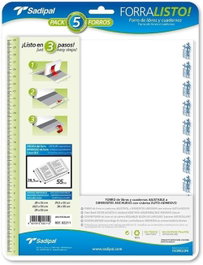 SADIPAL Pack de 5 Protectores de Libros Ajustables Forralisto 28x52 cm