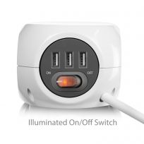Ewent EW3939 Regleta de Sobremesa Cubo con 3 Tomas de Corriente y 3 Puertos USB de Carga, Color Blanco
