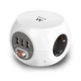 Ewent EW3939 Base Regleta Cubo 1,5m con 3 Tomas AC + 3 Puertos USB (2.4A Total) - Protección Niños, Interruptor, Blanco