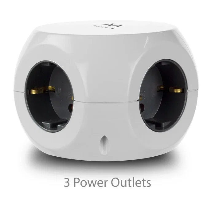 Ewent EW3939 Base Regleta Cubo 1,5m con 3 Tomas AC + 3 Puertos USB (2.4A Total) - Protección Niños, Interruptor, Blanco