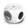 Ewent EW3939 Base Regleta Cubo 1,5m con 3 Tomas AC + 3 Puertos USB (2.4A Total) - Protección Niños, Interruptor, Blanco