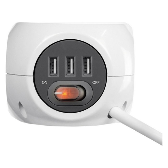 Ewent EW3939 Regleta Cúbica con 3 Tomas y 3 Puertos USB Blanco