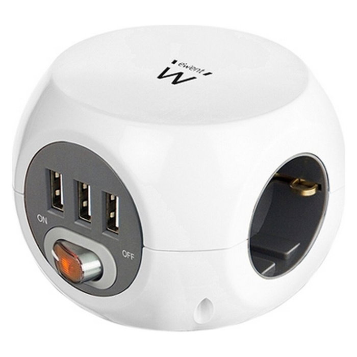 Ewent EW3939 Regleta Cúbica con 3 Tomas y 3 Puertos USB Blanco
