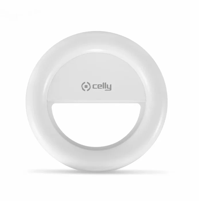 Celly CLICKLIGHTRGBWH Luz Selfie RGB con Clip para Smartphones Universal, 3 Niveles de Intensidad y Modos Dinámicos, Blanco, Portátil, Cargable vía Micro USB