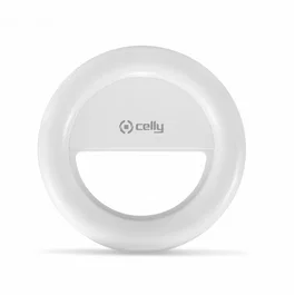 Celly CLICKLIGHTRGBWH Luz Selfie RGB con Clip para Smartphones Universal, 3 Niveles de Intensidad y Modos Dinámicos, Blanco, Portátil, Cargable vía Micro USB