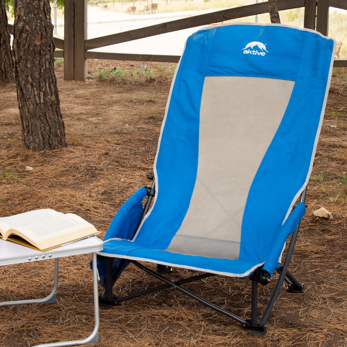 Aktive Silla plegable azul con bolsillo y posavasos Aktive Silla plegable azul con bolsillo y posavasos