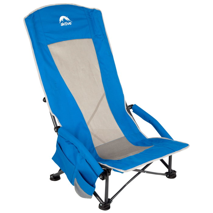 Aktive Silla plegable azul con bolsillo y posavasos Aktive Silla plegable azul con bolsillo y posavasos