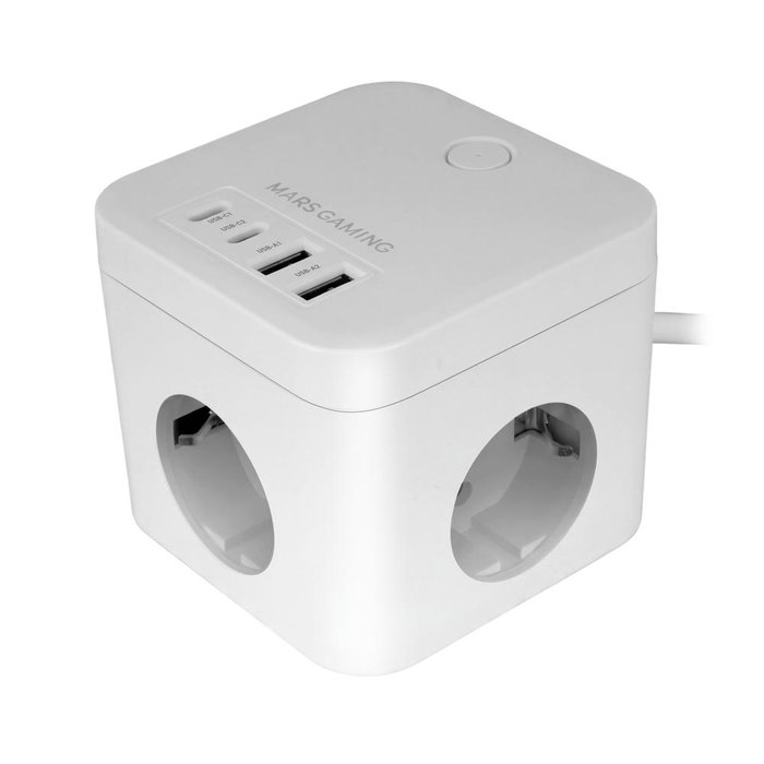 Mars Gaming MDCUBE35W Cargador Multienchufe Cubo con GaN 35W, 3 Enchufes SCHUKO + 4 Puertos USB (2 USB-C), Blanco, 1.8m Cable Mars Gaming MDCUBE35W Cargador Multienchufe Cubo con GaN 35W, 3 Enchufes SCHUKO + 4 Puertos USB (2 USB-C), Blanco, 1.8m Cable