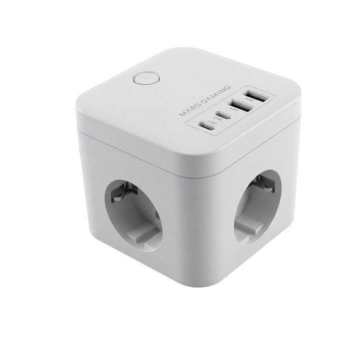 Mars Gaming MDCUBE35W Cargador Multienchufe Cubo con GaN 35W, 3 Enchufes SCHUKO + 4 Puertos USB (2 USB-C), Blanco, 1.8m Cable Mars Gaming MDCUBE35W Cargador Multienchufe Cubo con GaN 35W, 3 Enchufes SCHUKO + 4 Puertos USB (2 USB-C), Blanco, 1.8m Cable
