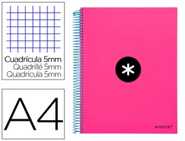 Antartik Cuaderno Espiral A4 Micro Tapa Forrada 120 Hojas 90gr Cuadro 5mm 4 Taladros Color Rosa