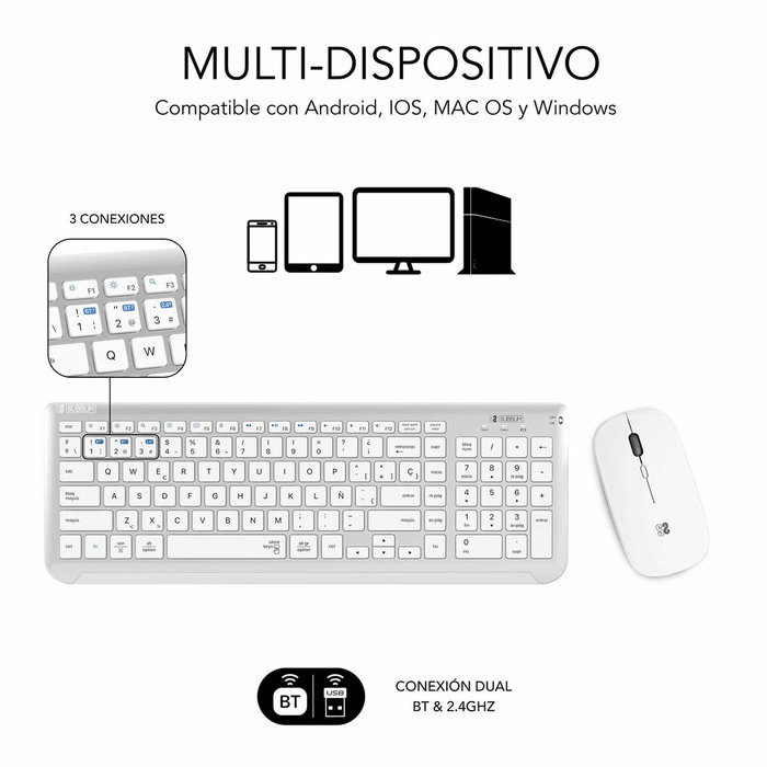 Subblim Combo Dual Prestige Extendido Plata/Blanco (Teclado y Ratón Inalámbrico) Subblim Combo Dual Prestige Extendido Plata/Blanco (Teclado y Ratón Inalámbrico)