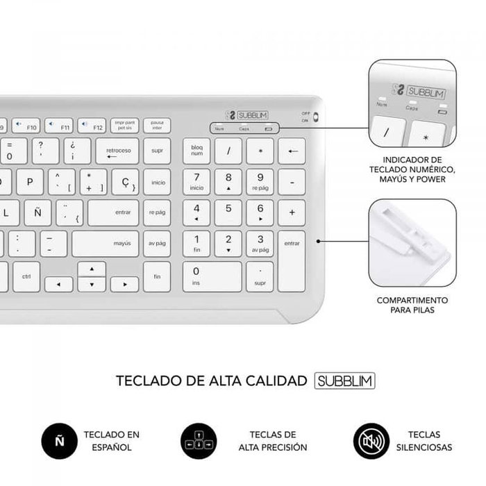 Subblim Combo Dual Prestige Extendido Plata/Blanco (Teclado y Ratón Inalámbrico) Subblim Combo Dual Prestige Extendido Plata/Blanco (Teclado y Ratón Inalámbrico)