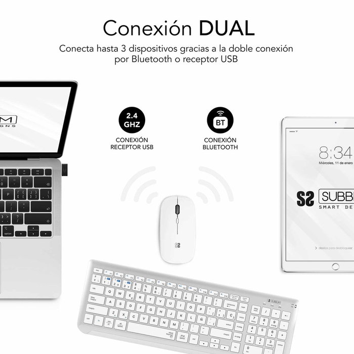 Subblim Combo Dual Prestige Extendido Plata/Blanco (Teclado y Ratón Inalámbrico) Subblim Combo Dual Prestige Extendido Plata/Blanco (Teclado y Ratón Inalámbrico)