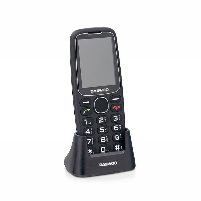 Daewoo Senior Teléfono Móvil con Pantalla 2.4", Base de Carga, Cámara, Radio FM, Botón SOS, Linterna, Negro