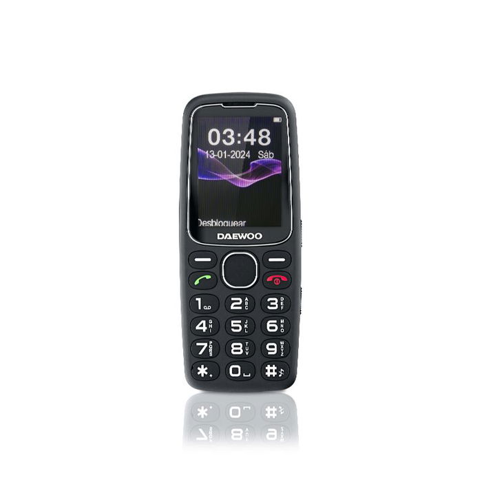 Daewoo Senior Teléfono Móvil con Pantalla 2.4", Base de Carga, Cámara, Radio FM, Botón SOS, Linterna, Negro