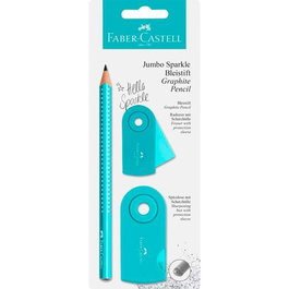 Faber Castell Lápiz de Grafito Jumbo Sparkle con Goma y Afilalápices - Blíster Turquesa