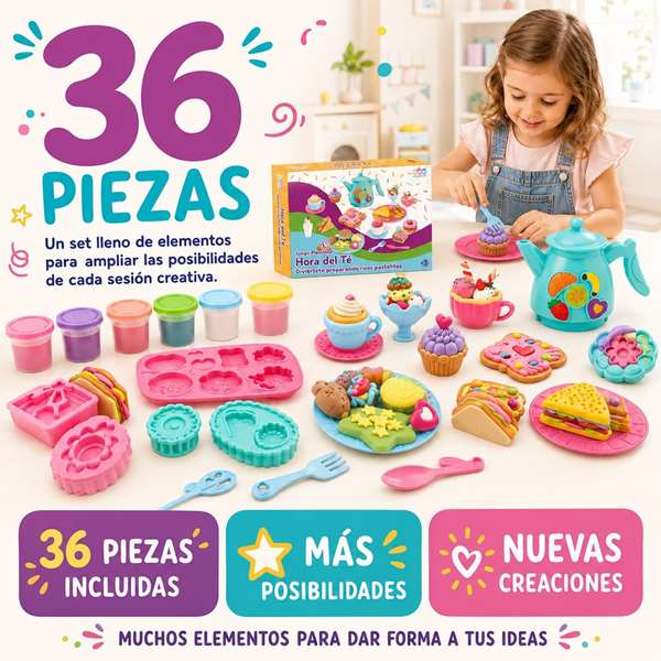 Jugatoys - pequeñ@sartistas Juego de plastilina Hora del té, 36 piezas
