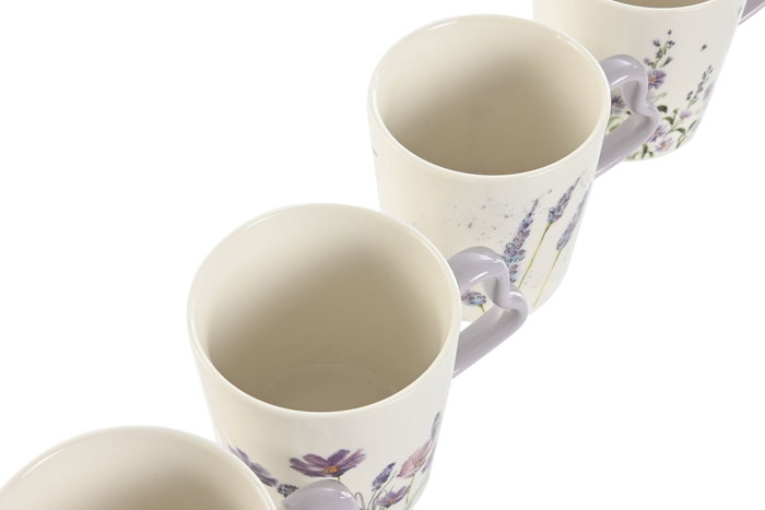 DKD Home Decor Juego de Tazas de Porcelana Lavanda 400ml, Malva y Blanco, Pack de 12