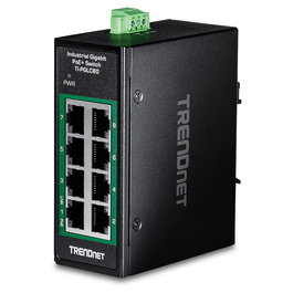 TRENDnet TI-PGLC80 Switch Industrial 8 Puertos Gigabit PoE+ No Administrado Montaje en Carril DIN - Negro