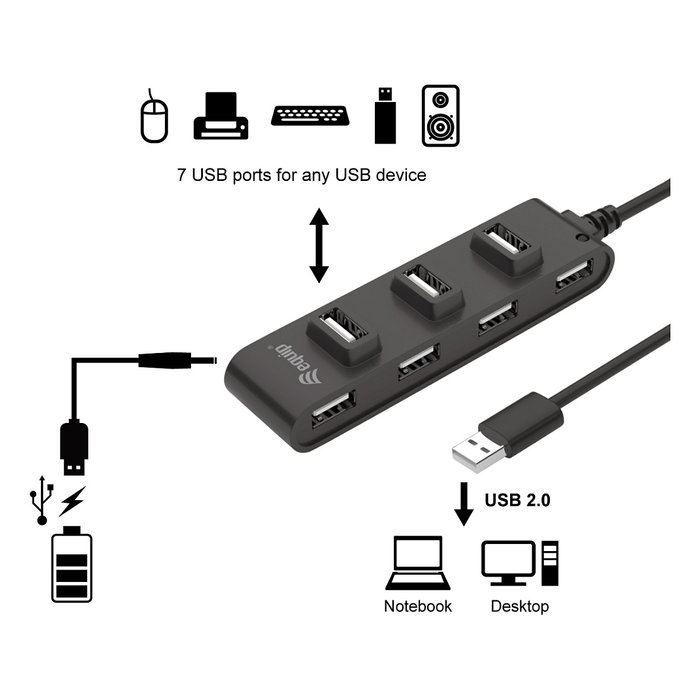 Equip Hub USB 2.0 de 7 Puertos Negro