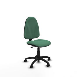 Silla de oficina Algarra con mecanismo Contacto permanente básico tapizada con Tela color Verde esmeralda. Equipada con Base poliamida negra, Sin brazos y Ruedas de parqué