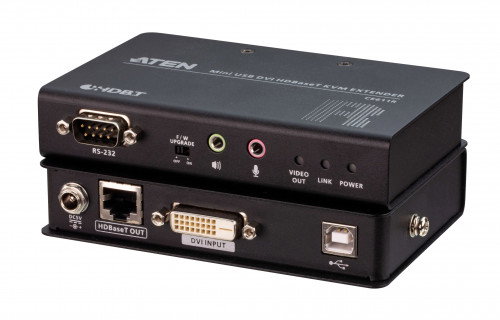 Aten CE611 Extensor KVM HDBaseT DVI USB, Transmisor y Receptor, Señales de Vídeo/Audio/USB/RS-232 hasta 100m por Cable Cat6/Cat6a