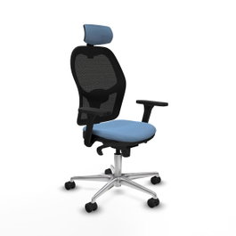 PIQUERAS Y CRESPO Silla de oficina Jorquera con mecanismo Sincro, Tela Azul cielo y Malla Negra