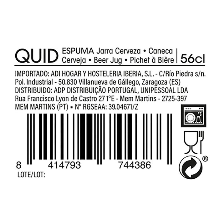 Jarra Cerveza Vidrio Espuma Quid 56 cL (24 Unidades)