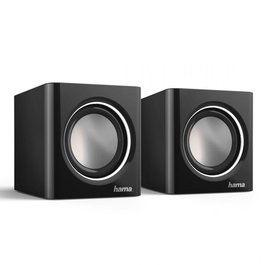 Hama Altavoces PC Sonic Mobil 185, Estéreo 2.0, Negro/Plata, Conexión USB y 3.5 mm, para Portátil