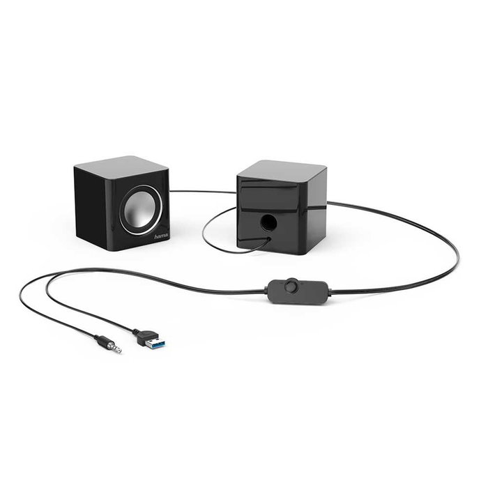 Hama Altavoces PC Sonic Mobil 185, Estéreo 2.0, Negro/Plata, Conexión USB y 3.5 mm, para Portátil Hama Altavoces PC Sonic Mobil 185, Estéreo 2.0, Negro/Plata, Conexión USB y 3.5 mm, para Portátil