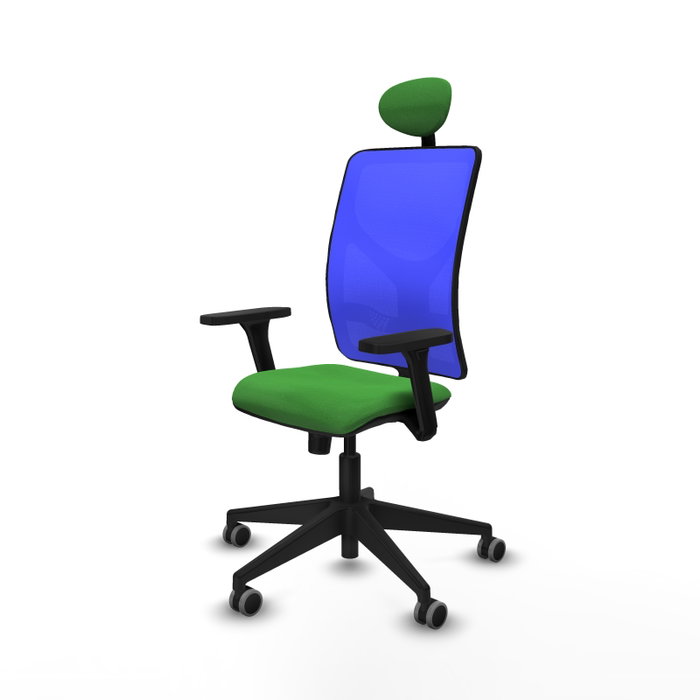 PIQUERAS Y CRESPO Silla de oficina Motilla Verde y Azul con mecanismo Sincro y brazos 3D