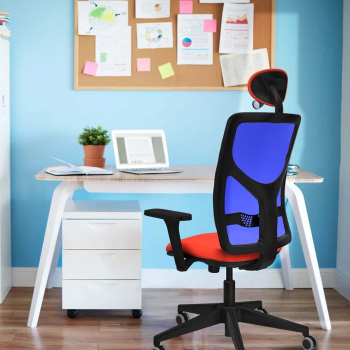 PIQUERAS Y CRESPO Silla de oficina Motilla Verde y Azul con mecanismo Sincro y brazos 3D