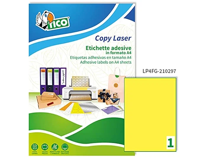 Avery Etiqueta Adhesiva Amarilla Fluorescente Permanente 210x297mm FSC/Inkjet/Fotocopia Caja 70 Unidades